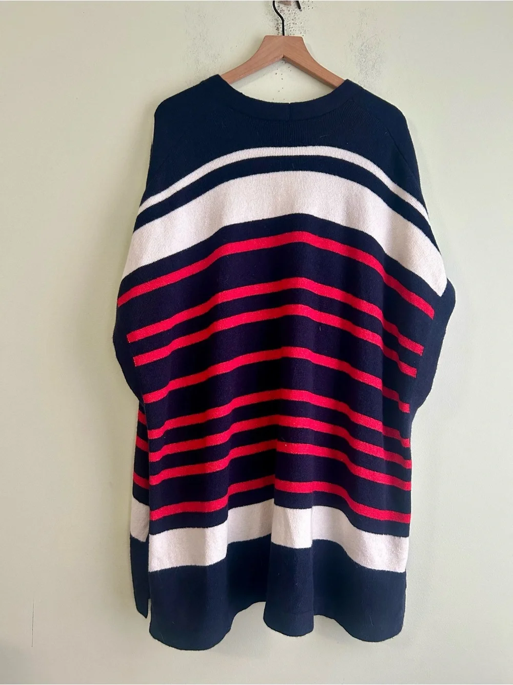 NWT Loft Red Cream and Navy Poncho Sweater